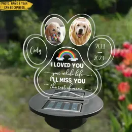 Grabsteine Personalisierte Pet Memorial Solar Hell Custom Hundefoto Grab Dekorationen Haustier Verlust Geschenkfriedhof Gedenkgeschenke Gartendekoration