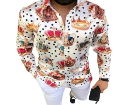 Artı Boyut 3XL MEN039S Polka Dot Vintage Chemiser Gömlek Uzun Kollu Sonbahar Hawaiian Camicetta Gömlek Gevşek Uyum Baskı Blusa Patt2419831
