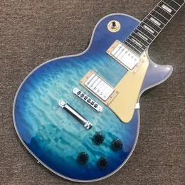 Vendita CALDA!Custom Shop, chitarra elettrica Caston Big Flower trasparente blu oceano, tastiera in palissandro, hardware dorato, ponte Tune-o-Matic.