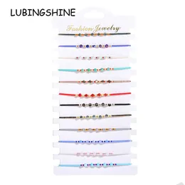 12pcsSets Colorful Crystal Beads Braided Bracelets for Women Child Adjustable Charms Rope Chain Anklets Girl Jewelry Wholesale 240226