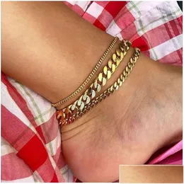 Anklets 18K Gold Titanium Steel Tarnish Hypoallergenic M 6Mm 8Mm Cuban Link Chain For Women Summer Beach Foot Bracelet Jewelry Drop Dhuof