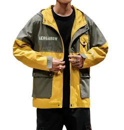 Mens Ceketler Kış Sonbahar Moda Sıradan Yeni Kapşonlu Ceket Cep Tasarım Gevşek Rüzgar Dergisi Khaki Sarı Büyük Boy Boyu M5XL1387073