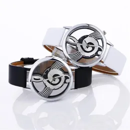 Wristwatches Lady Womans Wrist Watches Simple Casual Engraving Hollow Stylish Musical Note Painted Leather Bracelet Watches1274s