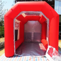 wholesale 4.5x3x3m Mini Oxford fabric spray booth inflatable painting tent Red Silver motorcycle repair working station portable room with mat for outdoor or indoor