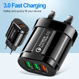 Carregador USB QC3.0 28 W 3 portas USB Adaptador de carregamento rápido QC 3.0 UE EUA Reino Unido Plugue de parede Carregador de parede para celular doméstico Adaptador de viagem para iPhone para Samsung Quick Charge 3.0