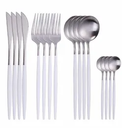 Stoviglie in acciaio inossidabile Set di posate bianco e argento Set da cucina Set di stoviglie Cucchiaio Forchetta Coltello Set completo Drop Y03112926