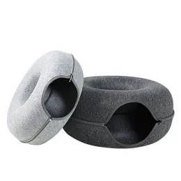 Tapetes de feltro redondos para cama de gato, quentes e aconchegantes para tubo de túnel de gato, pequeno esconderijo para animais de estimação, design destacável, fácil de limpar, 20 "x 20" x 10 ", g5ab