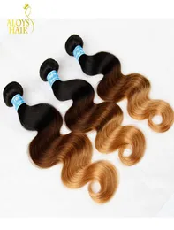 Three Tone Ombre Peruvian Virgin Human Hair Extensions 1B427 3 Tone Ombre Brown Blonde Peruvian Body Wave Human Hair Weave Bun9371520