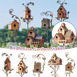 Nester Vogelhaus Gartenpfähle Kreative Metall Vogelhaus Holzpfahl Gartendekoration Vogelhaus Eisen Ornament Gartenarbeit Vogelhäuschen