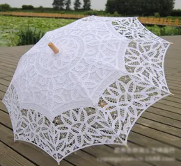 Cotton Bridal Parasol Handmade Battenburg Lace Embroidery White Sun Umbrella Elegant Wedding High Quality Po Props5333332