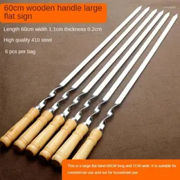 Tools Skewer Stainless Steel Shish Kebab BBQ Fork Set Long Flat Wood Handle Barbecue Needle Grill Outdoor