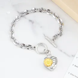 Link Bracelets Urn Bracelet For Pet Human Stainless Steel Sunflower Heart Pendant Ashes Cremation Chain Bangle Memorial Jewelry