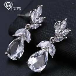 Dangle Earrings LXOEN Elegant Water Drop Shape Zirconia Crystal Bridal Long Luxury Wedding Earings Jewelry For Brides