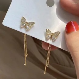 Dangle Earrings Fashion Crystal Butterfly Drop For Women Elegant Party Cute Jewelry Golden Color Animal Chain Tassel
