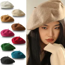 Berets Women Wool French Artist Style Warm Winter Spring Beanie Hat Retro Plain Beret Solid Color Elegant Lady All Matched Caps