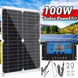 طقم لوحة الطاقة الشمسية 100W Solar مع وحدة تحكم USB 12V 24V شاحن شمسي محمول للهاتف المحمول بطارية الطاقة بطارية BANTING BOAT RV