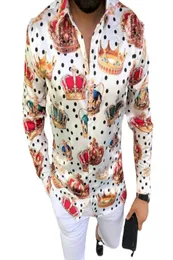 Artı Boyut 3XL MEN039S Polka Dot Vintage Chemiser Gömlek Uzun Kol Sonbahar Hawaiian Camicetta Gömlek Gevşek Uyum Baskı Blusa Patt1982742