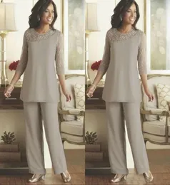 Vintage Long Sleeves Mutter der Braut Pant Suits Sommer Chiffon Custom Made Plus Size Wedding Guest Kleider Abend Partykleider8441643