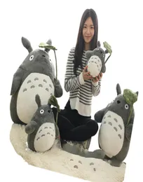 30cm INS Soft Totoro Doll Standing Kawaii Japan Cartoon Figure Grey Cat Plush Toy With Green Leaf Umbrella Kids Present9904351