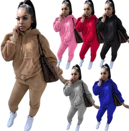 Womens Plush Warm Fluffy Tracksuits Autumn Home Two Piece Set Casual Teddy Long Sleeve Sweatsuit Hoodies Joggers Pants Suit Outdoo4667940