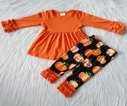abiti firmati per bambini ragazze abiti di Halloween pantaloni a maniche lunghe in cotone di seta di latte vestiti per bambine set boutique con stampa di zucca8436020