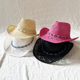 Handmade Hollow Cowboy Straw Hat Women 2024 Spring Summer Hats New Beach Hats Womens Holiday Travel Caps Woman Jazz Sun Protection Cap Ladies Sunhat