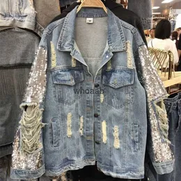 Jaquetas femininas streetwear mulher casaco denim estilo europeu lantejoulas primavera jeans roupas bling 220815 240301