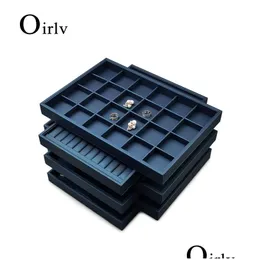 Schmuckkästchen Oir 12/24 Gitter Tablett Blau Ring Halskette Display Ständer Leder Armband Verpackung Organizer Drop Lieferung Dh5U2