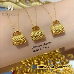 Viticen Real 999 Pure Gold 24K Bag Pendant Necklace Present Utsökt gåva för kvinna Lyx mode Fina smycken 240227