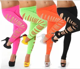 Candy Color Solid Color Hollow Out Club Pants Tight Stretchy Side Ripped Sexy Cuttingout Ankle Length Leggings Drop Ship8589395