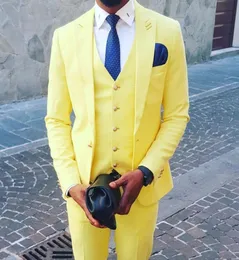 2020 amarelo elegante casamento smoking noivo ternos ventilação lateral feito sob encomenda padrinhos menino baile de formatura ternos jaqueta calças colete pai sui7125619