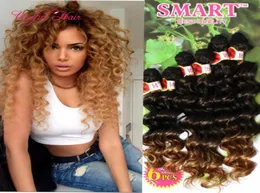 TRESS HÅR DEEP WAVE RIPPLE Hårflätor Jerry Curlydeep Kinky Curly Ombre Color Pink BrownSynthetic flätning Virka Hår Ex1896456