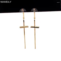 Dangle Earrings Exquisite Metal Cross Gold Color Color Fashion Vintage Long Earing Women Jewelry Accessories NAWIY E1259