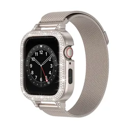 Apple Watch Band 4/5/6/7/8 Generation Iwatch Milan Metal Double Row Diamond 통합 합금 TPU Aw-Double Row 드릴링 금속 통합 프레임 Milano Belt