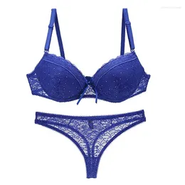 Bras Sets 2024 Sexy Bra Push Up Lace Lingerie 34/75 36/80 38/85 40/90 42/95 BCDE Cup White Pink Blue Khaki Green Violet Underwear