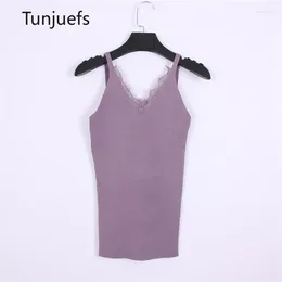 Women's Tanks Y2k Knitted Crop Tops Lace V Neck Mini Vest Women Cute Basic Camis Harajuku Purple Sweats Chic Aesthetic Korean Tee Coquette