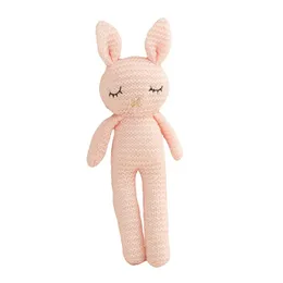 2024 Super Cute Knitted Bunny Doll Stuffed Ins Plushie Rabbit Toy Baby Comfort Doll Crochet Animal Wedding Doll Pink Green Brown White 4 Colors