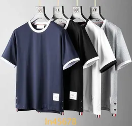 TB MENS T SHIRTS Trendy Brand Summer Men Par Dress Colered Mercerised Pure Cotton Short Sleeve T-Shirt Versatile Casual Round Neck Trend Tee 2024