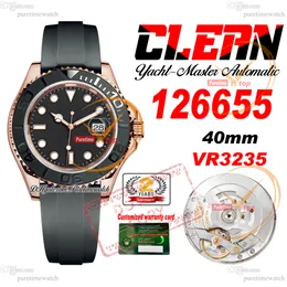 126655 VR3235 Relógio masculino automático limpo CF Y-M 40 ouro rosa moldura de cerâmica 3D mostrador preto 904L aço Oysterflex pulseira de borracha super edição cartão da mesma série Puretime