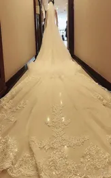 2022 In Stock Bridal Veils 3M 5M Lace Applique Edge Tulle Cathedral Length Wedding Veil White Ivory Real Image5374516