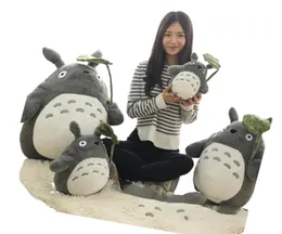 30cm INS Soft Totoro Doll Standing Kawaii Japan Cartoon Figure Grey Cat Plush Toy With Green Leaf Umbrella Kids Present1424941