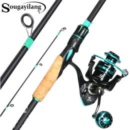Combo Sougayilang Fishing Rod Reel Combo 1.8/2.1m Carbon Fiber Spinning Rod and 2000/3000 Series Spinning Reel with Line for Bass