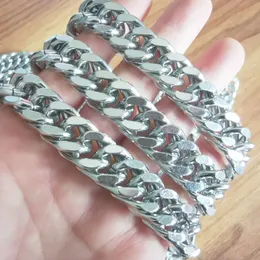 18-40-calowy srebrny 15 mm wypolerowane męskie kuszące krawężniki Franco Link Naszyjnik stalowy stal nierdzew