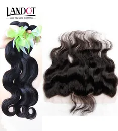 Cabelo humano virgem brasileiro tece 3 pacotes com fechos frontais de renda completa onda corporal não processado peruano indiano malaio cambo8981031