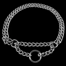 Halsbänder, Metall-Edelstahl-Kette, Martingale-Hundehalsband, zweireihig, verchromt, Choke-Trainingshalsband, verstellbare Sicherheitskontrolle