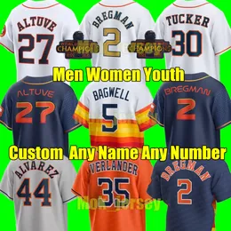 2024 Anpassad S-4XL Baseball Jersey Jose Altuve Alex Bregman Jeremy Kyle Man Tucker Yordan Alvarez Michael Brantley David Hensley Brown Astros Biggio Men Women Youth