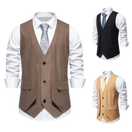 Mens Suit Vests Vintage Vneck False Twopiece Fashion 3Button Wedding Banquet Waistcoat For Men 240223