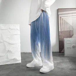 Pantaloni da uomo pantaloni casual a gamba larga pantaloni dritti a pieghe moda maschile pantaloni elastici in vita streetwear pantaloni Harajuku in seta ghiaccio allentati