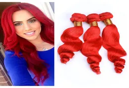 Peruansk ljusröd mänskliga hårväv Loose Wave Wavy Bundles -erbjudanden 3st Pure Red Color Virgin Human Hair Weave Extensions Mix4411735