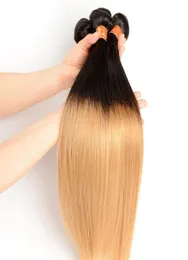 PASSION Ombre 1B27 Straight Human Hair Weaves Colored Two Tone Brazilian Malaysian Peruvian Hair Bundles Ombre Blonde Remy Hair 35410591